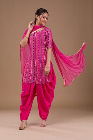 Rani Pink Zariwork Bandhini Readymade Salwar Suit