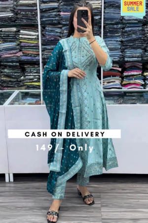 Pastel Blue Sequin Zari Embroidered Anarkali Set